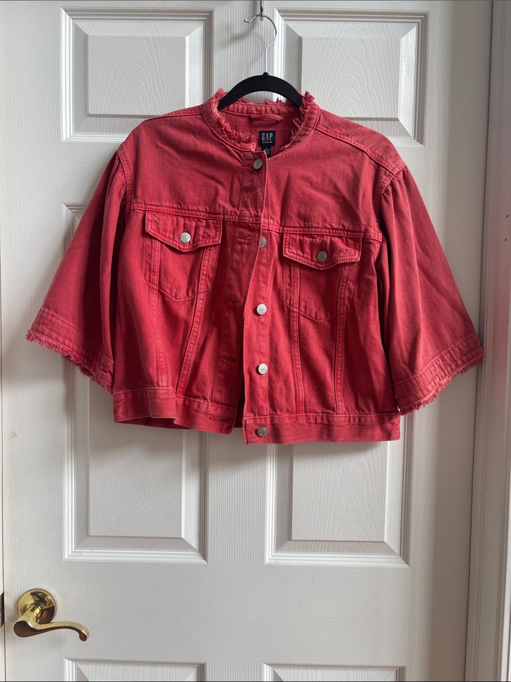 GAP Coral-Red Cropped Denim Jacket